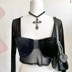 Black Mesh Crop‎ Top, Y2K, Edgy, Grunge, Clubwear, Alt, Festival, Large, Goth